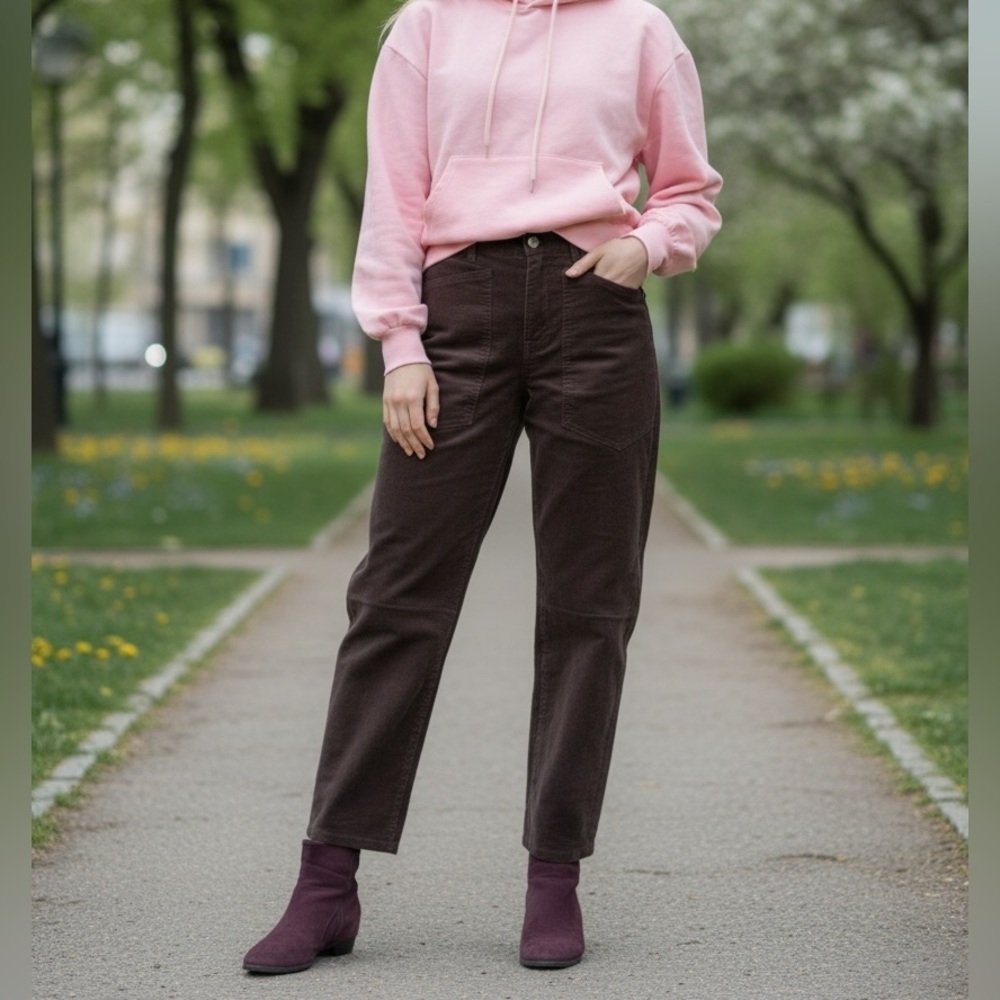 Kensie Jeans The Jessica High Rise Barrel Corduroy Pants — Brown 2/26